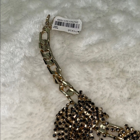 Huge Rhinestone Statement Necklace INC Brand in BlackTone Metal Waterfall Design - Picture 4 of 6